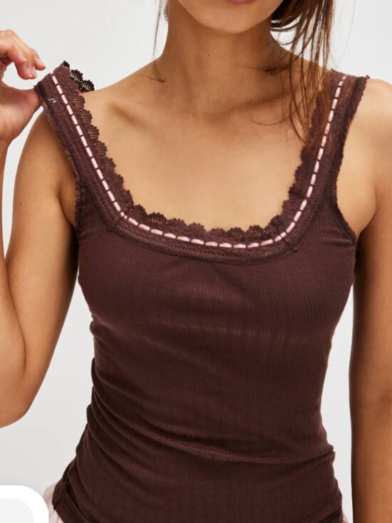 Free People Tops - Free People Intimately Only You Lace Rib Tank French Roast Brown S Boho